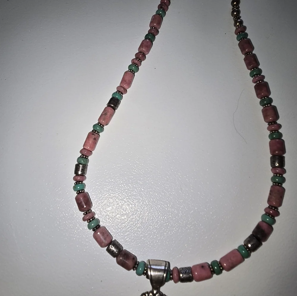 Sterling Turquoise Rhodonite Necklace by Carolyn Pollack Southwestern - Picture 5 of 9